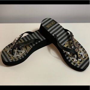 Guess Wedge Heel Thong Sandal w/Charm Accents